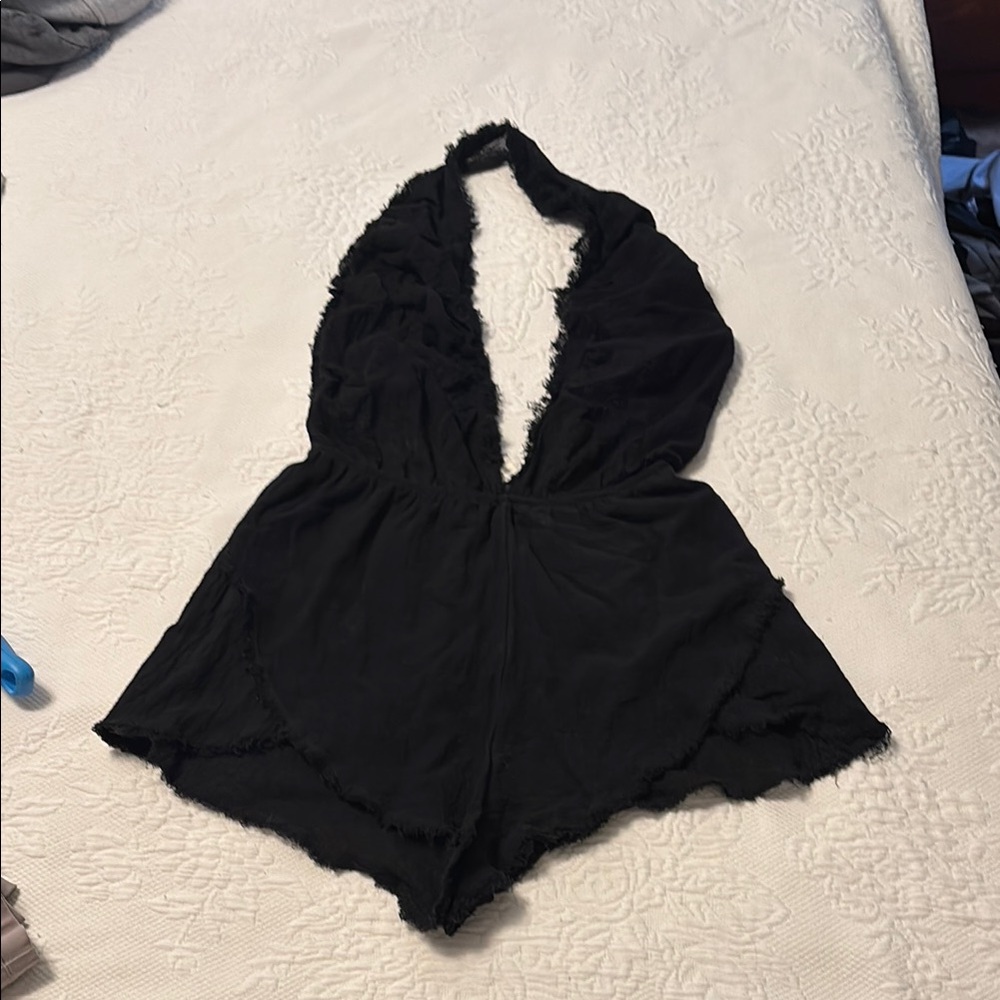 Vintage La Troupe Black Halter Jumpsuit with Plunging V-Neckline